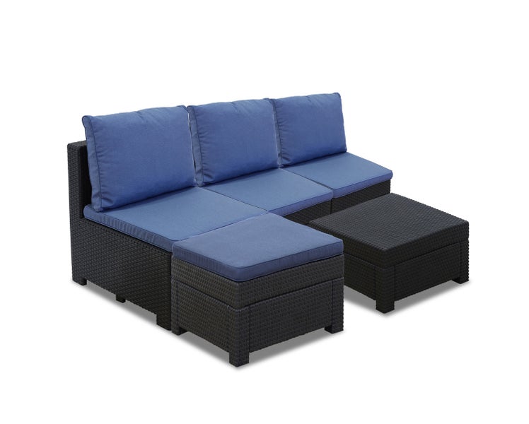 Keter Loungemöbel Set Provence mit Ecke Kaffeetisch und Blauen Kissen Wetterfest Gartenmöbel