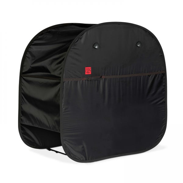 Schwarze Pop-up-Schutzhülle von Cov'Up aus Polyester für Gartengeräte.