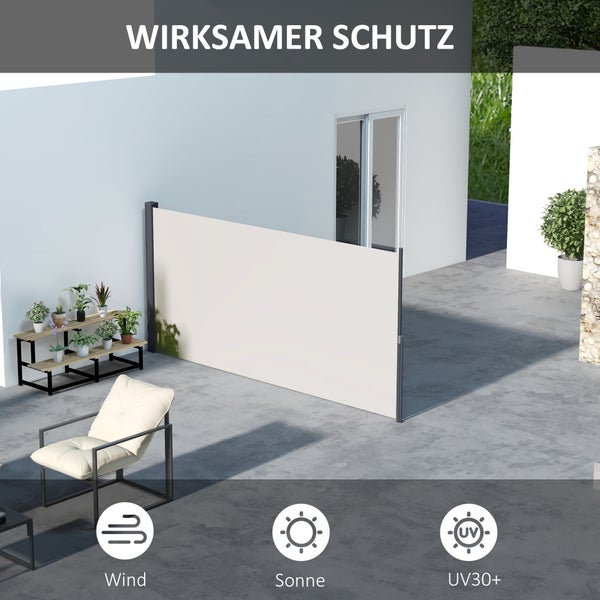 Outsunny Seitenmarkise Ausziehbar,Gartenmarkise, mit UV-Schutz, Windschutz, Metall, für Terrasse, Balkon, 300 x 140cm, Polyester, Hellgrau
