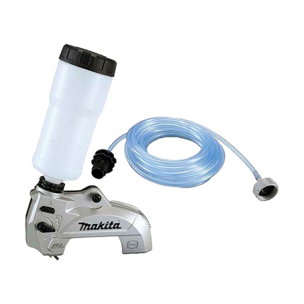 Makita Logo. Diamanttrennschneider mit Wasserbehälter und Schlauch.