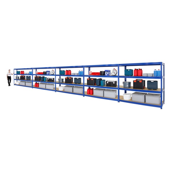 PROREGAL Mega Deal 5x Schwerlastregal Dino HxBxT 180 x 200 x 60 cm Fachlast 600 kg Blau