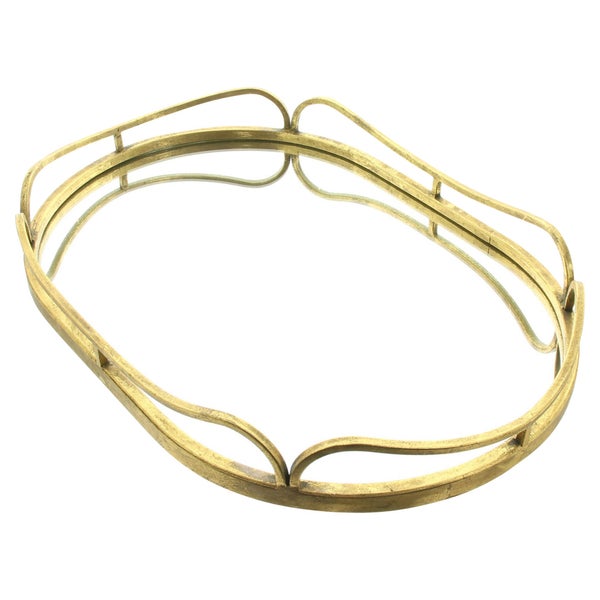 FRANK FLECHTWAREN | Spiegeltablett Gold, METALL, GLAS, 50 x 34,5 x 6,5 cm