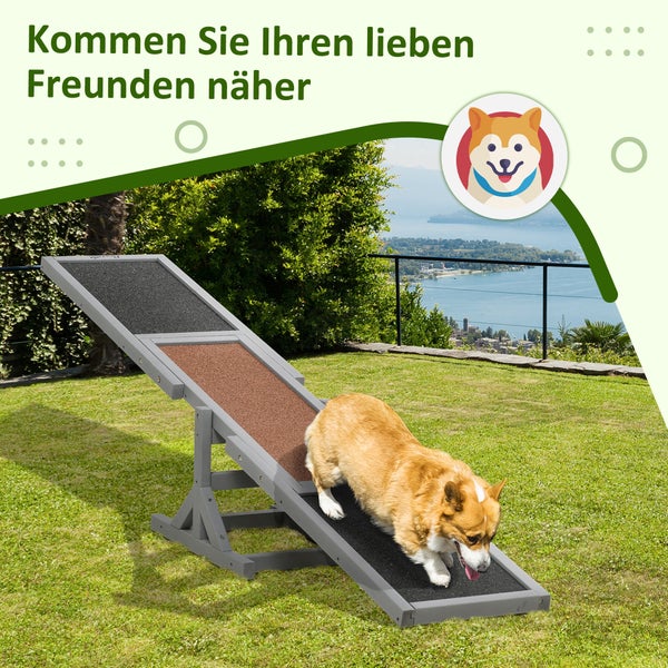 PawHut Hundewippe, Hunde Agility Wippe aus Holz, Rutschfest Hunde Agilitäts Rampe für Hunde unter 30 kg, für Balance, 180 x 30 x 30 cm Grau