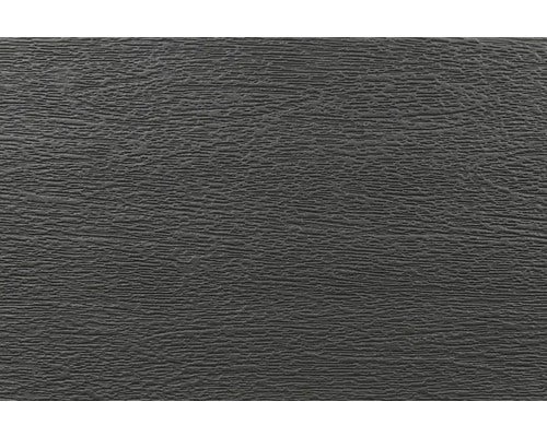 Struktur eines Kunststoff-Fassadenpaneels mit horizontaler Maserung in Anthrazit.