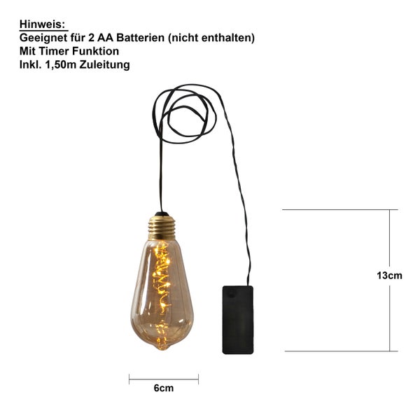 Drei LED-Dekorationsleuchten mit Timerfunktion und Batteriebetrieb