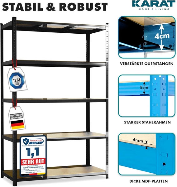 FLOORDIREKT Schwerlastregal - Universal einsetzbar - Schwarz - 200 x 120 x 60 cm - Traglast 1250 kg