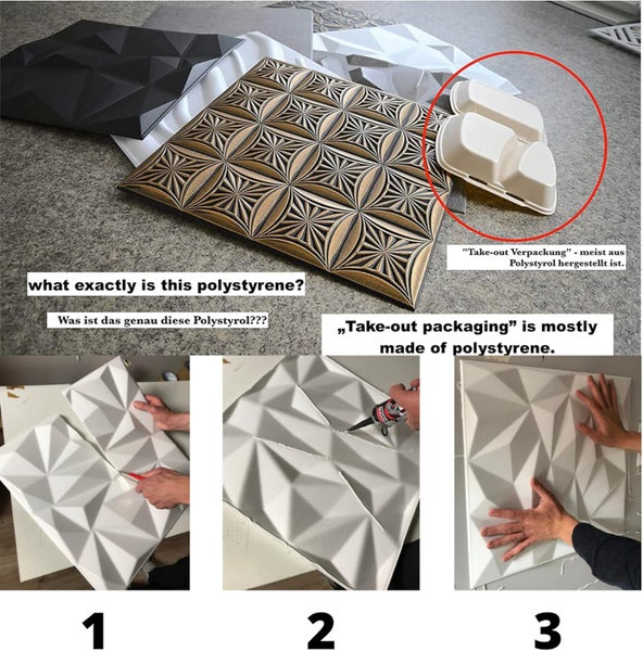 Polystyrol XPS Styropor 3D Paneelen Deckenpaneelen Dekoren 50x50cm 3mm stärke Quarz Schwarz