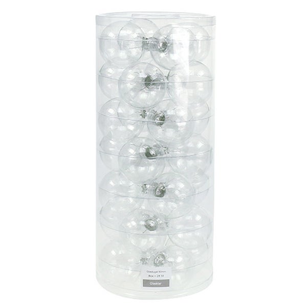 Verpackung mit transparenten Weihnachtskugeln aus Glas, Durchmesser 60 mm, 28 Stück