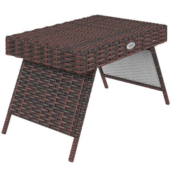 Outsunny Beistelltisch, 60L x 41B x 41Hcm, PE Rattan, Verzinkter Stahl, braun