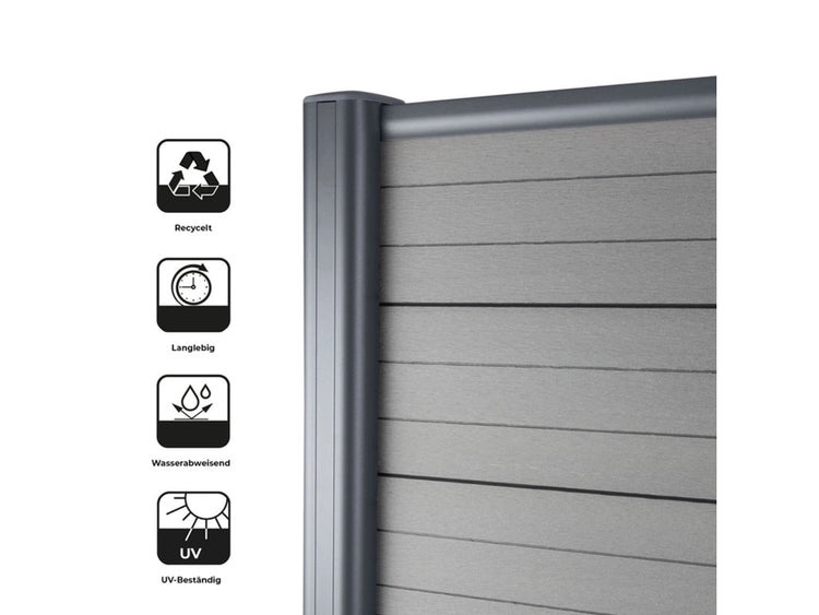 FLOORDIREKT WPC Sichtschutzzaun - Komplettset inkl. Montagematerial - Zaun für Garten und Terrasse - 180 x 180 cm - WPC-Pfosten