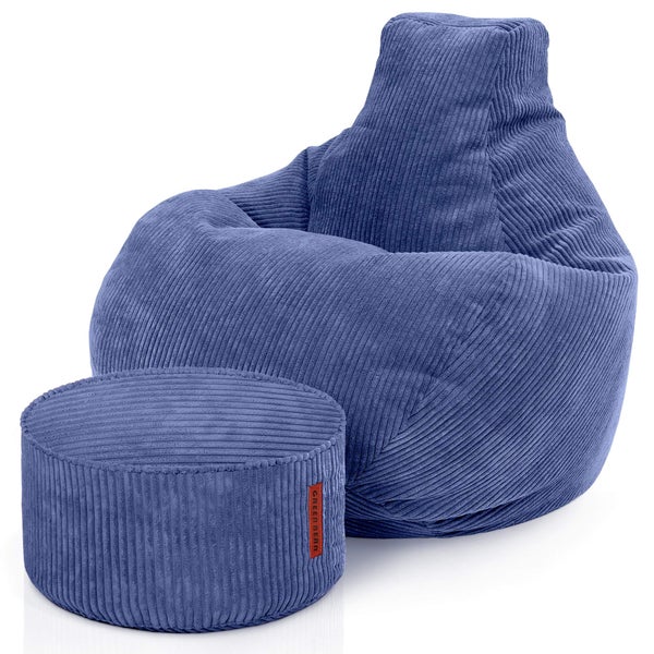 Green Bean Sitzsack mit Hocker aus Cord - Sitzsäcke für das Wohnzimmer, Schlafzimmer, Sitzsack-Sessel für Erwachsene Dunkelblau