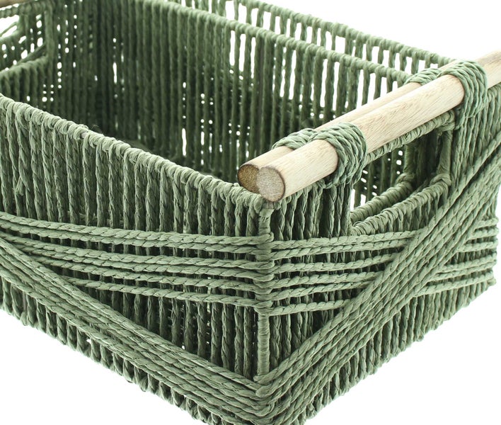 FRANK FLECHTWAREN | Füllkorb Holzgriff, 2er Set, PAPIER, METALL, 31 x 20 x 12 cm, 36 x 23 x14 cm