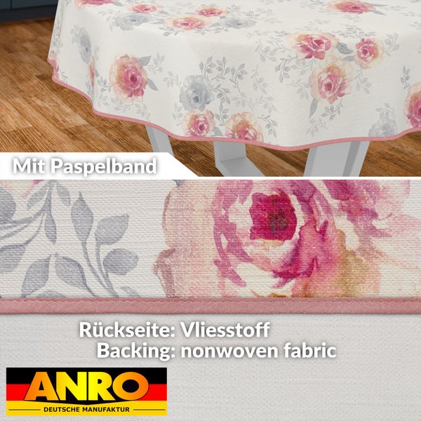 Tischdecke mit Rosenmuster und Paspelband