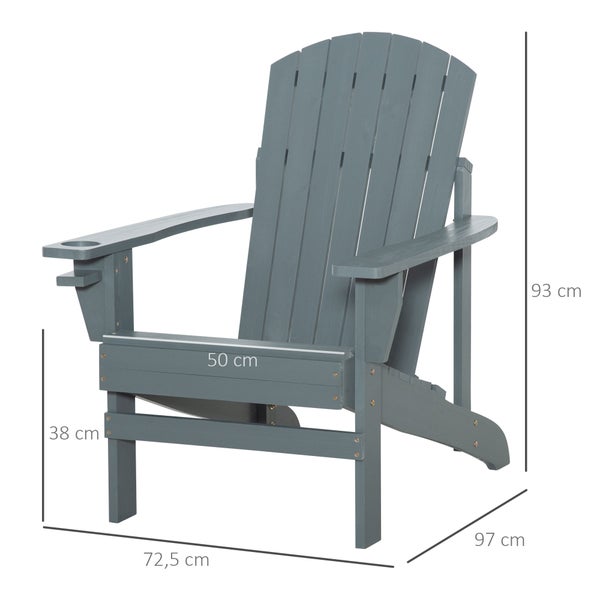 Outsunny Adirondack-Gartenstuhl mit Becherhalter Gartenliege Balkonstuhl Massivholz Dunkelgrau 97 x 72,5 x 93 cm