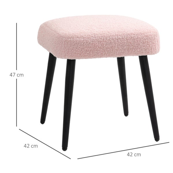 HOMCOM Fußhocker Sitzhocker Quadratischer Schminkhocker Fußstütze mit Kaschmir-Optik, Stahlbeine, für Wohnzimmer, Schlafzimmer, Rosa, 42 x 42 x 47 cm