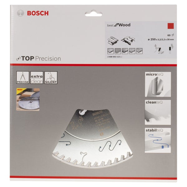 Bosch Kreissägeblatt Top Precision Best for Wood, 250 x 30 x 3,2 mm, 60 - 2608642112