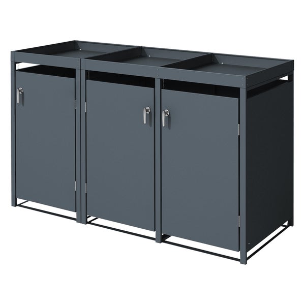 ML-Design Mülltonnenbox 3er mit Pflanzdach für 3 Mülltonnen, 240L 200x80x124cm Anthrazit, Stahl, wetterfest, Abschließbare Mülltonnenverkleidung mit Tür, Müllbox Mülltonnecontainer Mülltonnenabdeckung