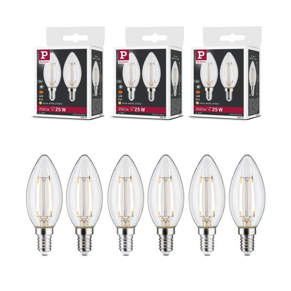 Drei Packungen mit je zwei Paulmann LED Kerzenlampen E14 2,7 Watt warmweiß 2700 Kelvin sowie sechs einzelne LED Leuchtmittel