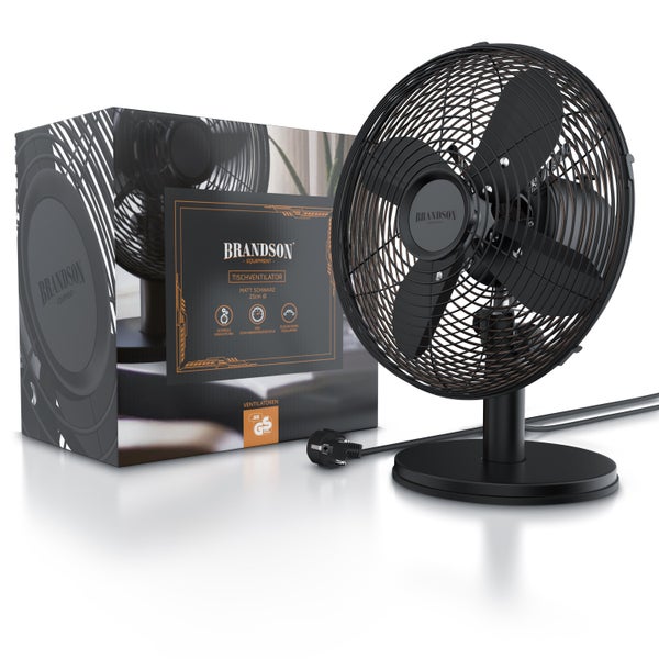 Brandson Tischventilator Design Retro, Ventilator mit 3 Geschwindigkeitsstufen, 80° oszillierend, ca. 40° neigbar, Robustes Vollmetallgehäuse