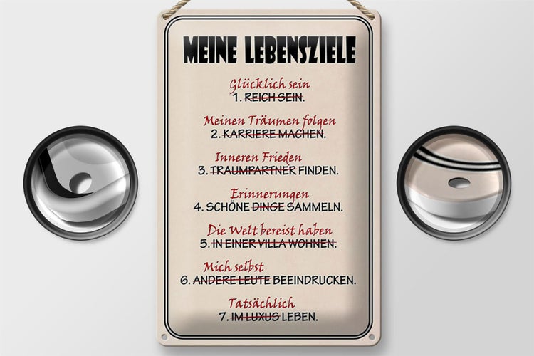 Blechschild Spruch 20x30cm meine Lebensziele glücklich