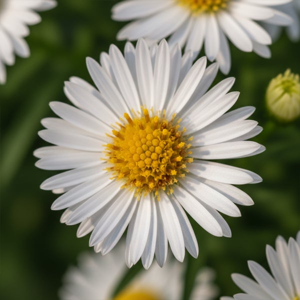 Nahaufnahme einer weißen Gänseblümchenblüte mit gelber Mitte.