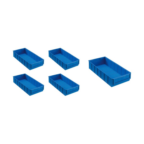 PROREGAL SparSet 5x Blaue Indurstriebox 400 B HxBxT 8,1 x 18,3 x 40 cm 4,7 Liter Sortimentskasten