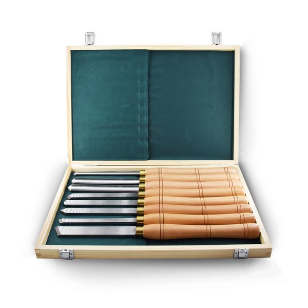 Stecheisen Set in Holzkassette mit grünem Futter