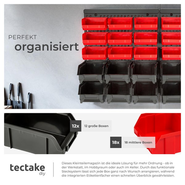 Wandregal Stapelboxen tectake  stabile Wandplatte, 64 x 38 x 17,5 cm 31-teilig schwarz