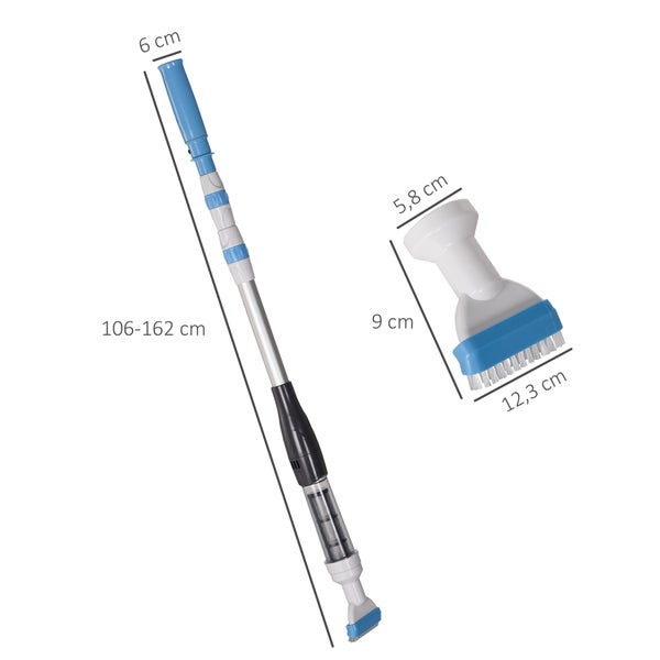 Outsunny Poolsauger mit Bürste, Lichter Poolreiniger mit verstellbarer Stange, 3 Sektionen Bodensauger für Unterirdische, Oberirdische Pools, Whirlpools, Ø6 x 106-162 cm, Alu, Blau+Weiß