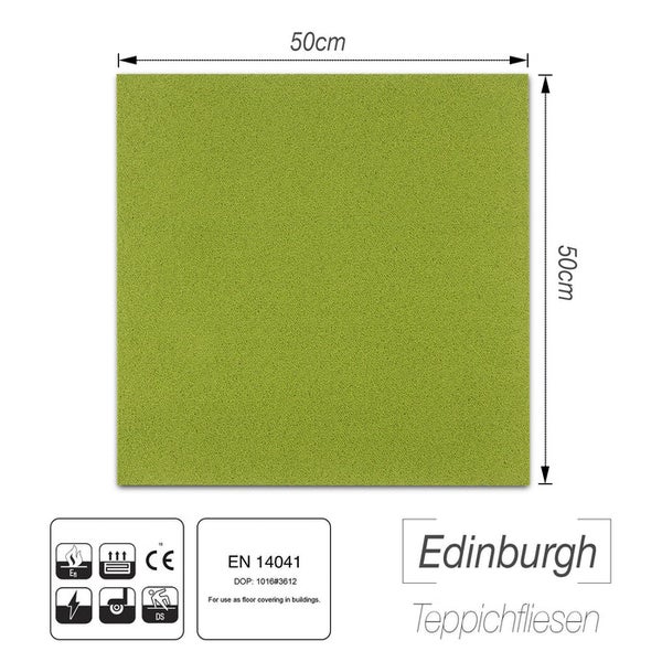 FLOORDIREKT Nylon Teppichfliese Edinburgh - 50 x 50 cm - Selbstliegend - Grün