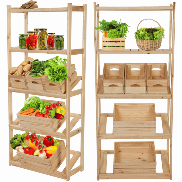PROREGAL Getränkekistenregal SPREEWALD HxBxT 163x70x33cm 3 Ebenen für Kisten + 2 Ablagen Massives Kiefernholz Natur