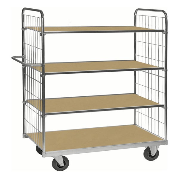 Rollwagen mit vier Regalböden aus Draht und Holz