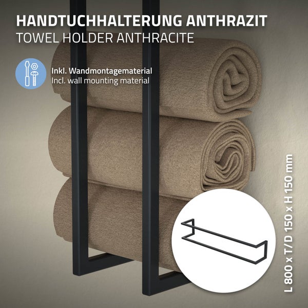 ML-Design Handtuchhalter, Stahl, 15 x 15 x 80 cm, Anthrazit, Handtuchregal, Handtuchständer, Handtuchstange, Badezimmer Wandhalterung, Gästehandtuchhalter, Vertikal oder Horizontal Wandmontage