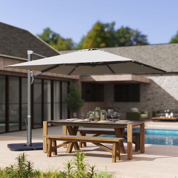 Outsunny Alu Ampelschirm 3 x 3 m 360° drehbar Sonnenschirm mit Kurbel Ständer neigbar Wasserabweisend Marktschirm höhenverstellbar Gartenschirm Kurbelschirm Sonnenschutz für Garten Balkon Hellgrau