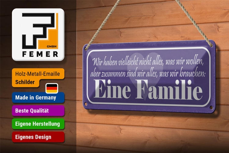 Blechschild Spruch 27x10cm Familie zusammen sind wir alles Dekoration