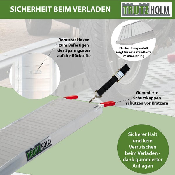 TRUTZHOLM 1 x Alu Auffahrrampe 205 cm 340 kg Tragkraft klappbar rutschhemmend gerillt Verladerampe