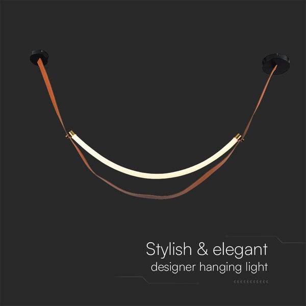 Designer-Hängeleuchte mit LED-Leuchtmittel und Lederriemen