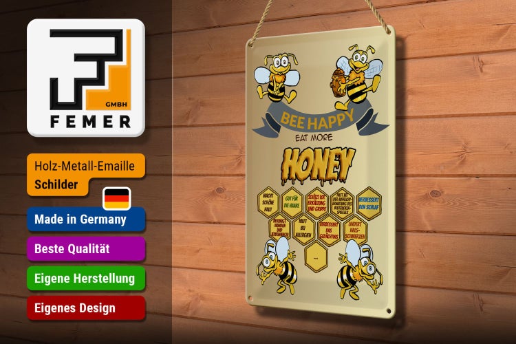 Blechschild Spruch 20x30cm Bee happy eat more honey Honig