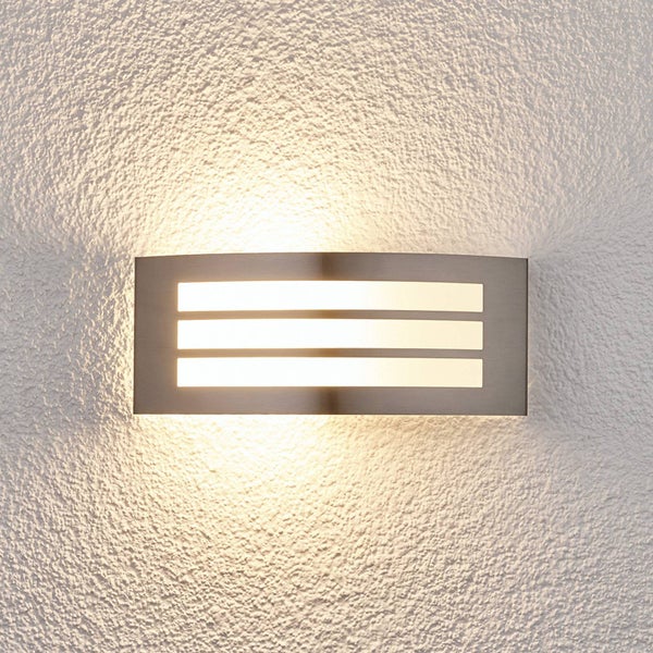 Lindby Wandlampe aussen IP 44, Edelstahl Wandleuchte silber Up- and Downlight Außenbeleuchtung Wand Hof Garten Terrasse Balkon Aussenleuchte