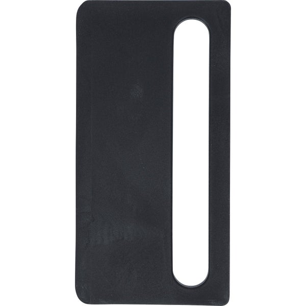 Schwarze rechteckige Distanzplatte aus Kunststoff mit einem Längsschlitz.