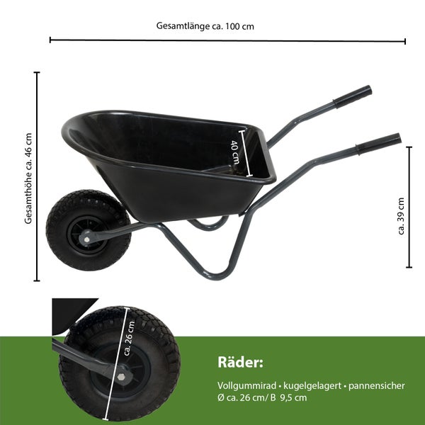 Schubkarre mit Gummirad und Kugellager, Gesamtlänge circa 100 cm