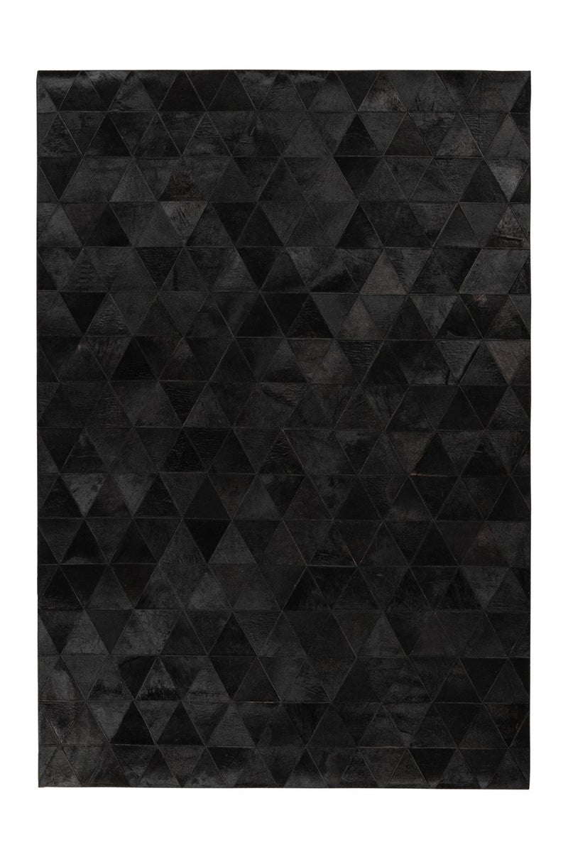 Flachflor Teppich Luxuria Schwarz Leder Patchwork-Design handgenäht 80 x 150 cm