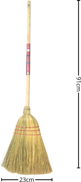 Strohbesen mit Holzstiel, 91 cm hoch und 23 cm breit