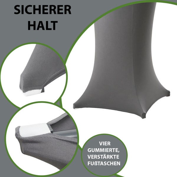 Husse für Stehtische mit vier gummierten und verstärkten Fußtaschen für sicheren Halt.