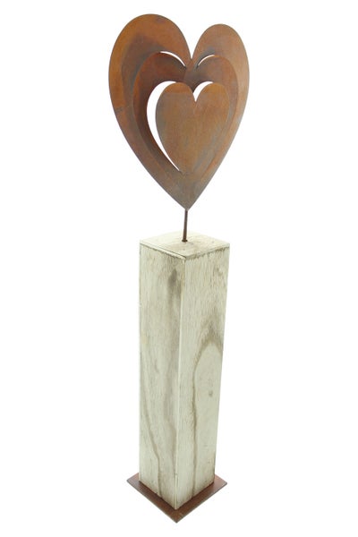 FRANK FLECHTWAREN | Holzsäule Rostherz, METALL, HOLZ, 23 x 12 x 72 cm