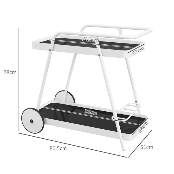 Outsunny Servierwagen, 86,5L x 51B x 78H cm, Stahl, Gehärtetes Glas, mehrfarbig