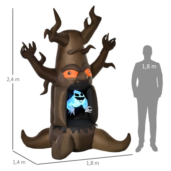 HOMCOM Aufblasbarer Halloween Baum mit 3 Lichtern für den Garten, 180 x 140 x 240 cm, Polyester, Braun