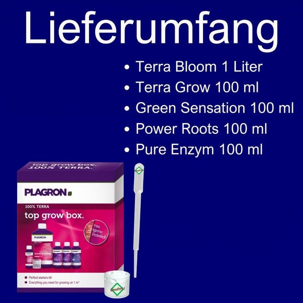Plagron Top Grow Box Terra inklusive Terra Bloom, Terra Grow, Green Sensation, Power Roots und Pure Enzym sowie Pipette und Anzuchtbehälter