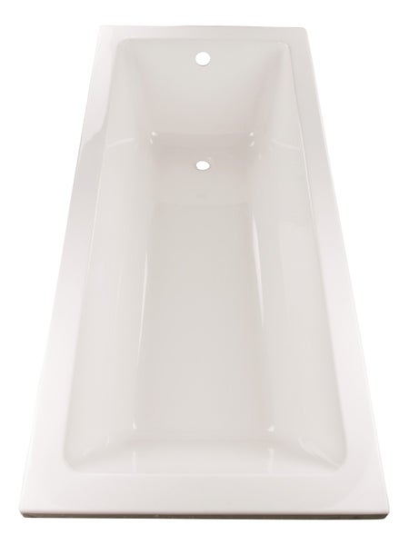 Rechteckige Einbaubadewanne in Weiß mit Ablauf und Überlauf.