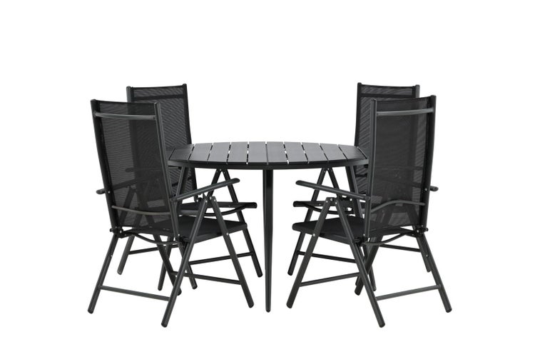 Break Gartenset Tisch 120x120cm, 4 Stühle Break, schwarz,schwarz. 120 X 74 X 120 cm